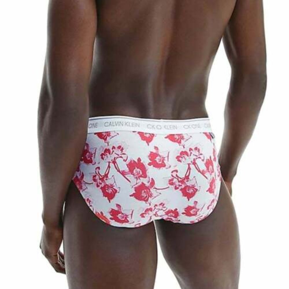 Calvin Klein CK One Cotton Stretch Hip Brief, Lilium Print/Strawberry Shake, XL